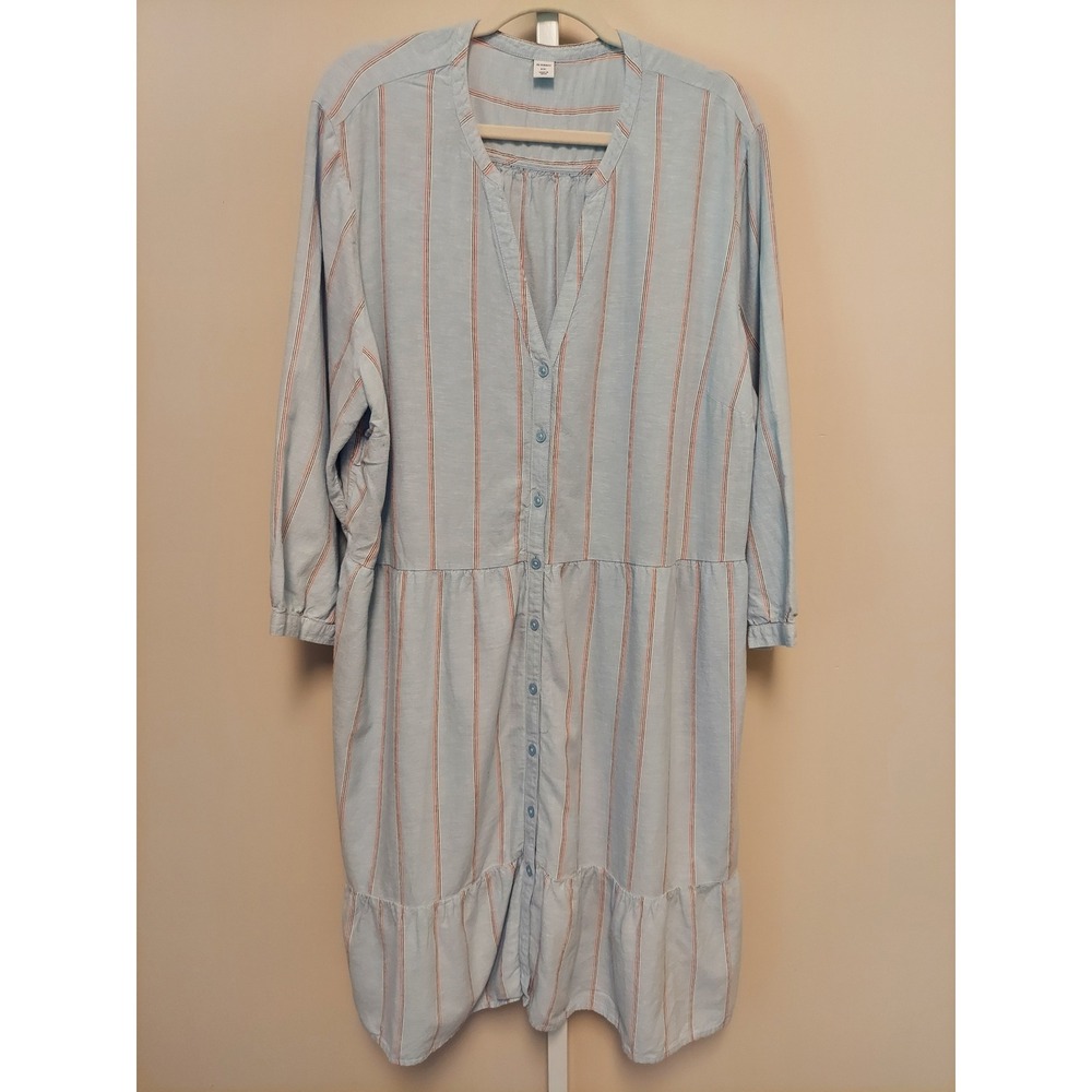 Old‎ Navy XXL Light Blue Striped Button Shirt Dress Long Sleeve Cottage Coastal
